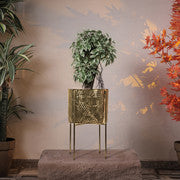 GOLDEN PALM EMBOSSED METAL PLANTER