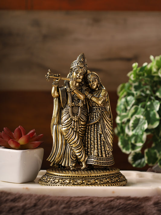 SuperFine Brass Radha-Krishna On pedestal 7''