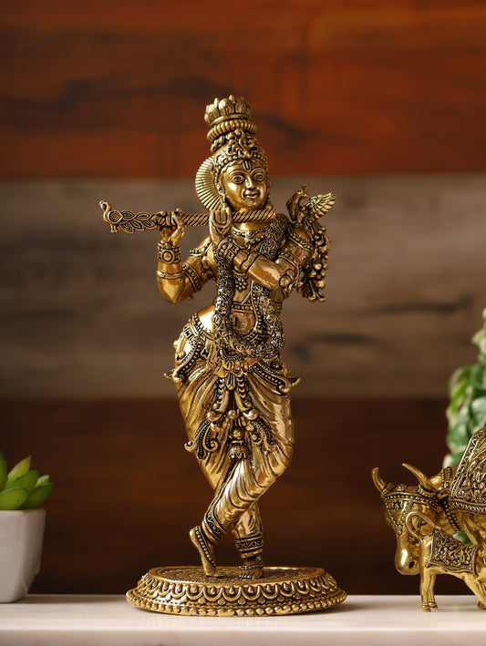 SuperFine Brass Lord Krishna Idol 9''