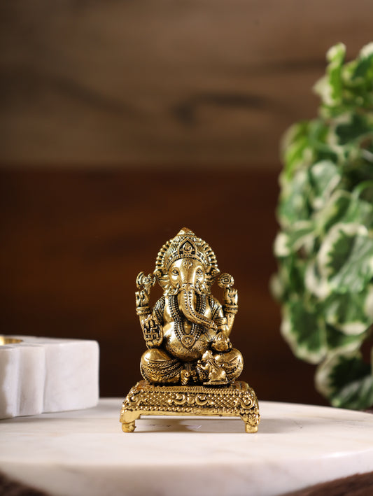 SF Brass Ganesha 3" On Chowki