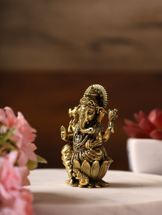 SuperFine Brass Ganesha With Modak 3''