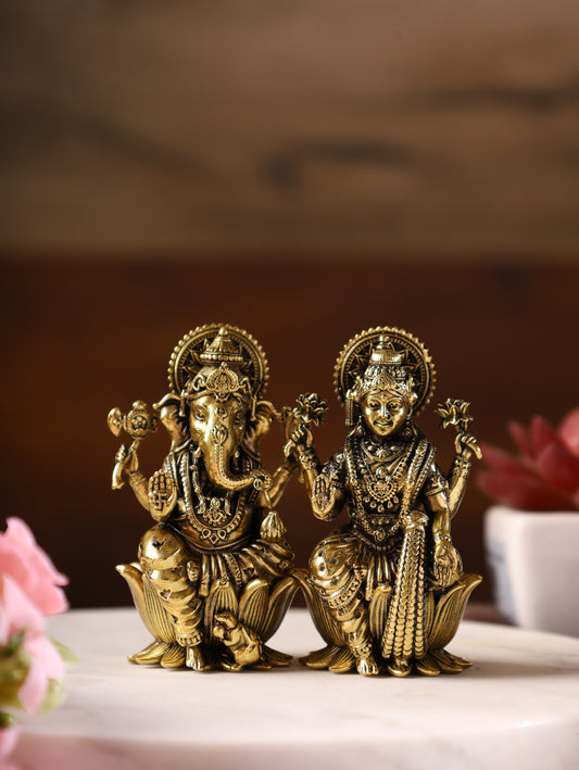 SuperFine Brass Ganesha Lakshmi Pair 3''