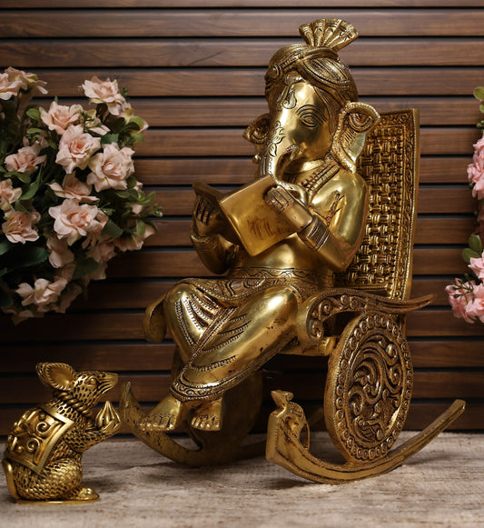 Brass Ganesha On Rocking Chair 16''