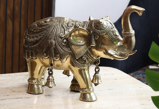 Pure Brass Elephant With Bells