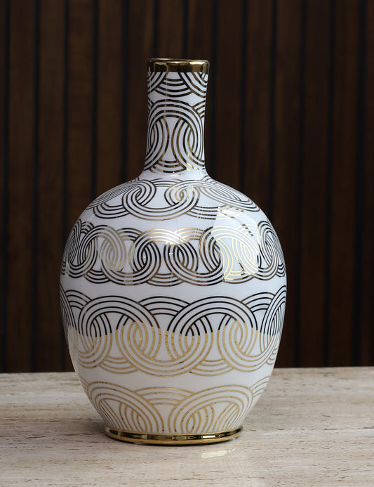 Vintage Golden white Orbit Vase 8.5"