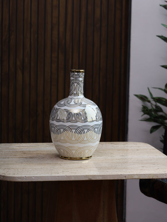 Vintage Golden white Orbit Vase 10.5"