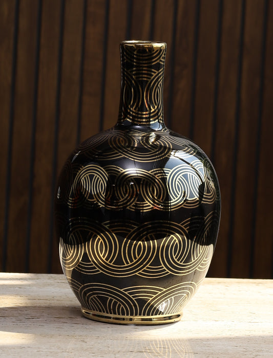 Vintage Black Gold Vase 9''