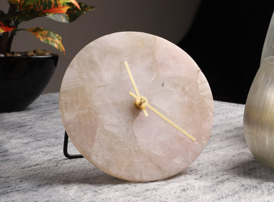 pink quartz Handcrafted Marble Table Clock