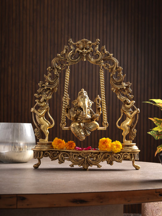 Brass Swinging Ganesha Idol on Decorative Jhula