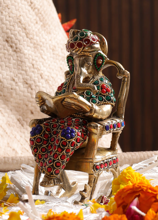 Royal Brass Meena Ganesha on rocking chair