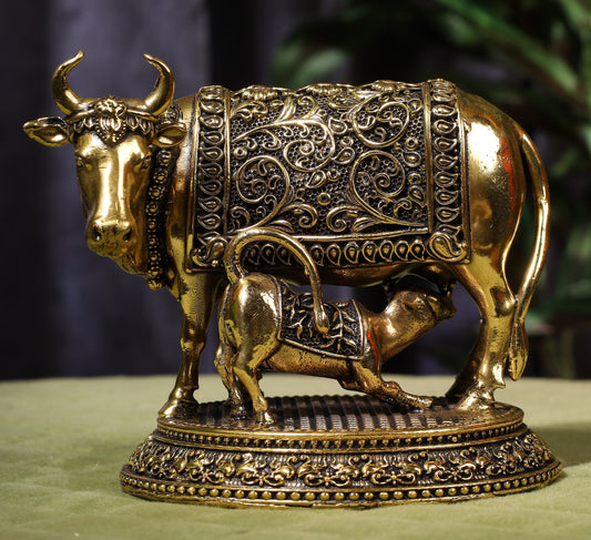 SuperFine Brass Kamdhenu Calf On Pedestal 4"
