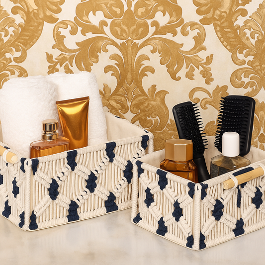 Hand Wooven Harmony  Basket white & blue set of 3